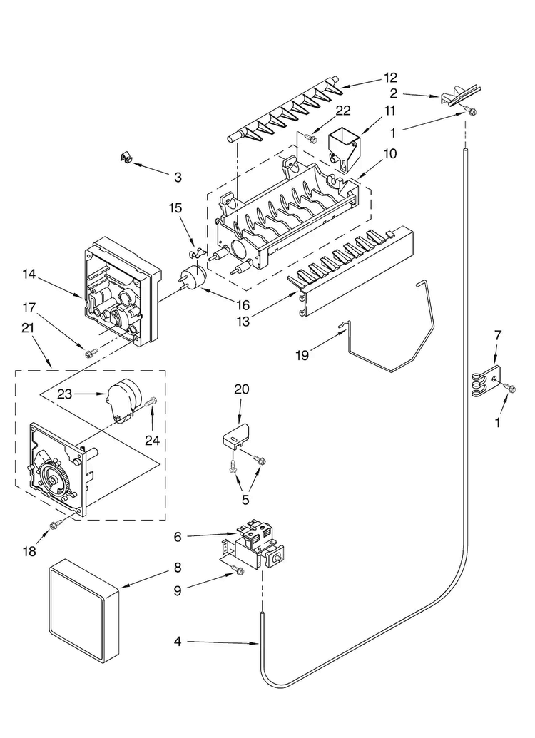 Icemaker Parts Diagram and Parts List for ASD2522WRS01  Amana Refrigerator