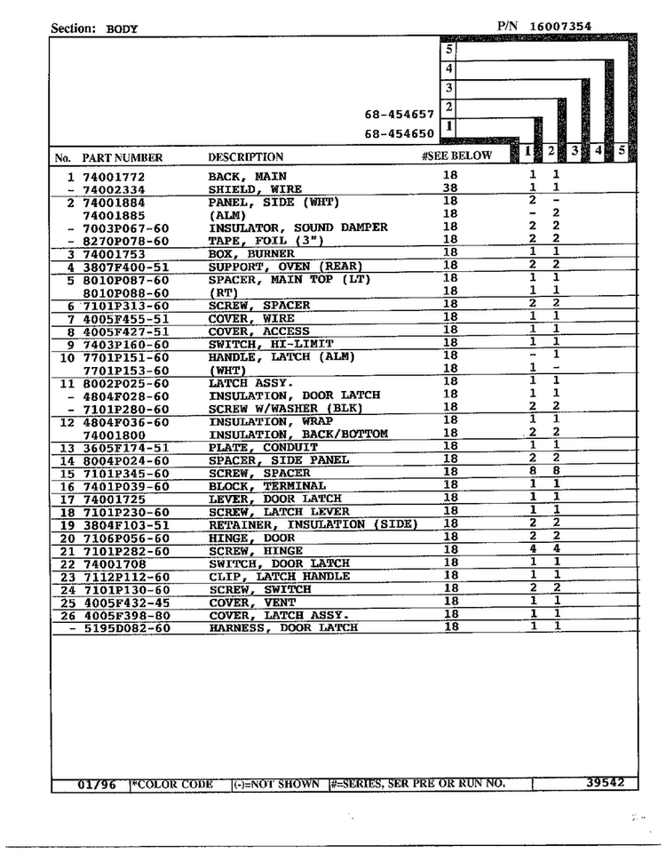 Body Page 2 Diagram and Parts List for 68-454650  Magic Chef Range