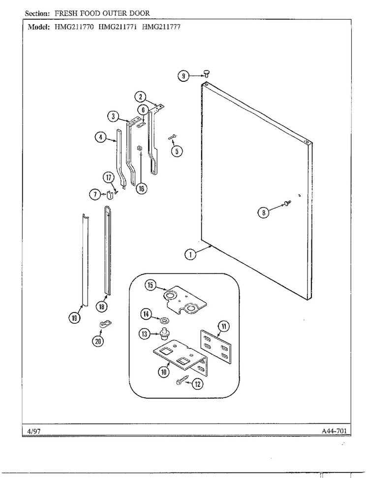 Fresh Food Outer Door Diagram and Parts List for HMG211777  Admiral Refrigerator
