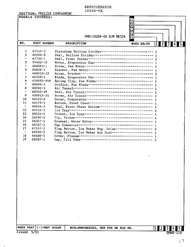 Freezer Compartment Page 2 Diagram and Parts List for 19204-0A  Admiral Refrigerator