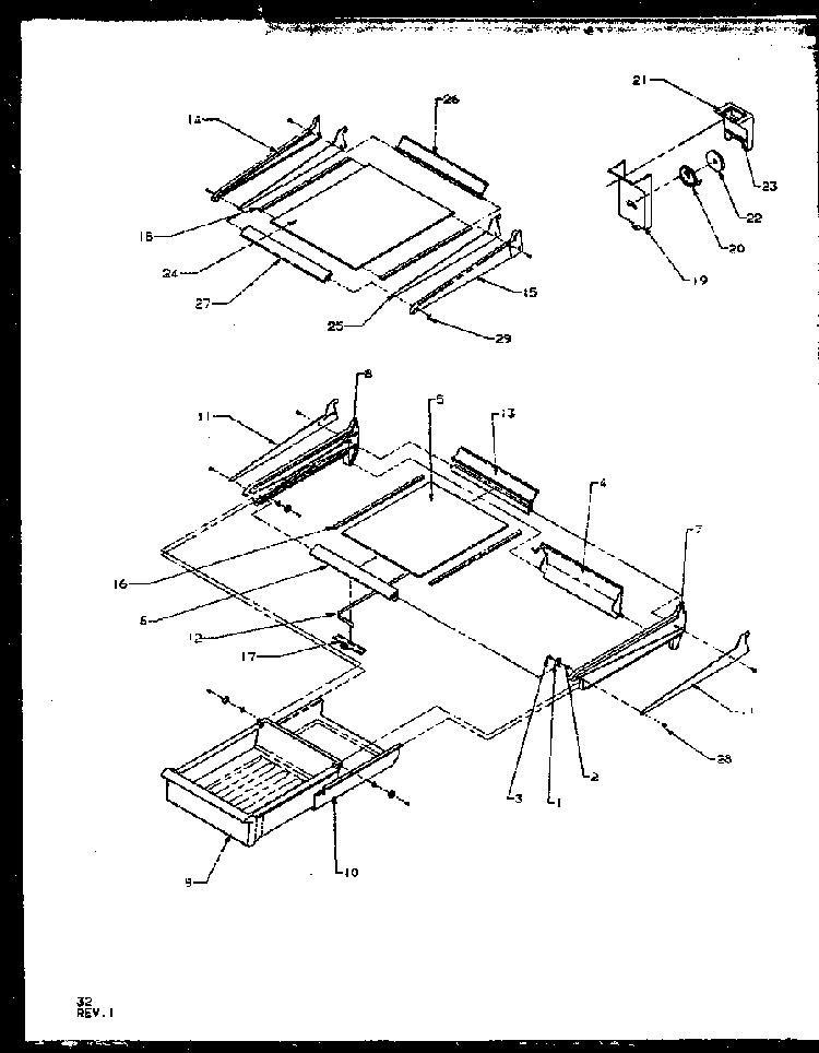 Shelves Diagram and Parts List for TS18RBW-P1158407WW  Amana Refrigerator