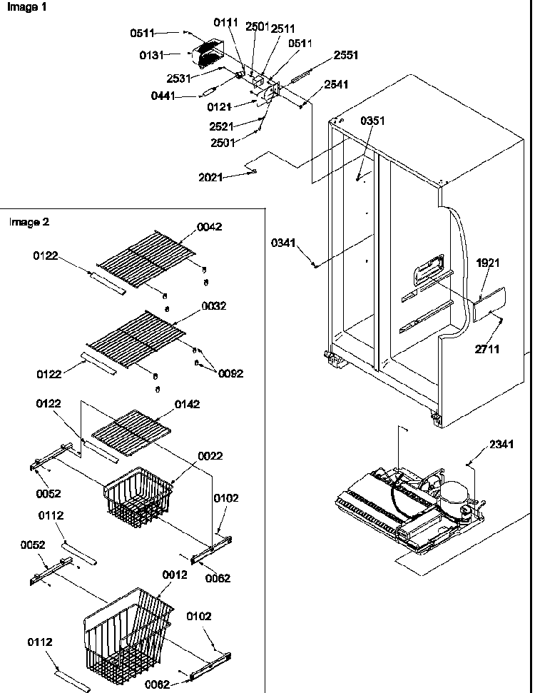 Freezer Shelves And Lights Diagram and Parts List for SRD522VW-P1320301WW  Amana Refrigerator