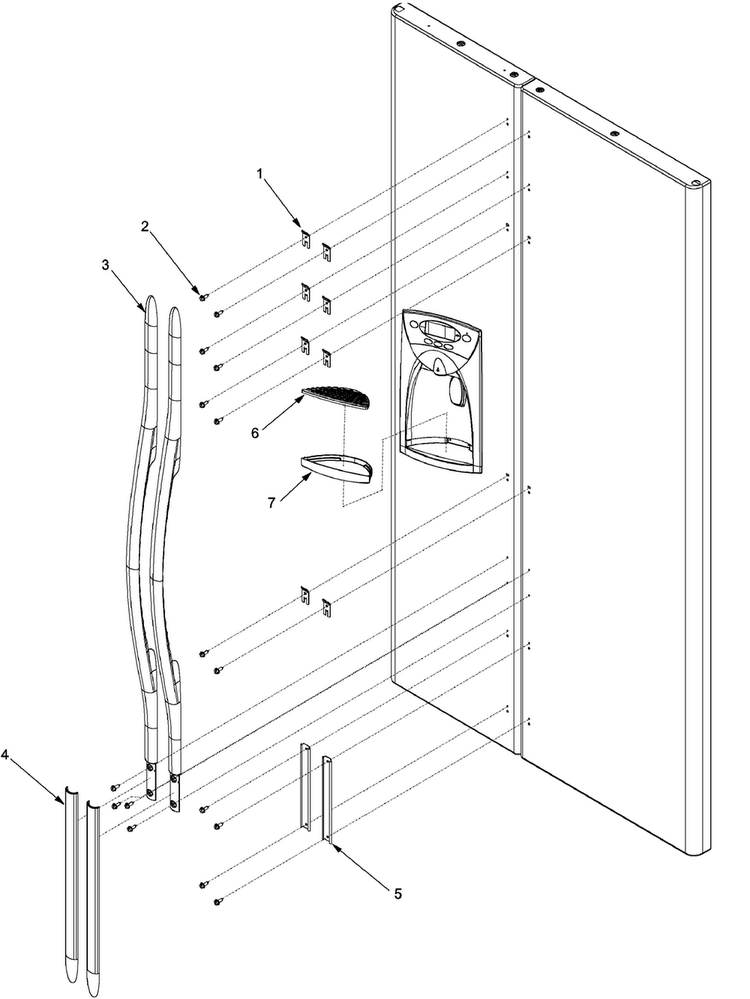 Handles And Trim Diagram and Parts List for XRSR465BB-PXRSR465BB0  Amana Refrigerator
