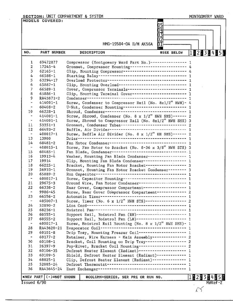 Unit Compartment And System Page 2 Diagram and Parts List for 19504-0A  Admiral Refrigerator