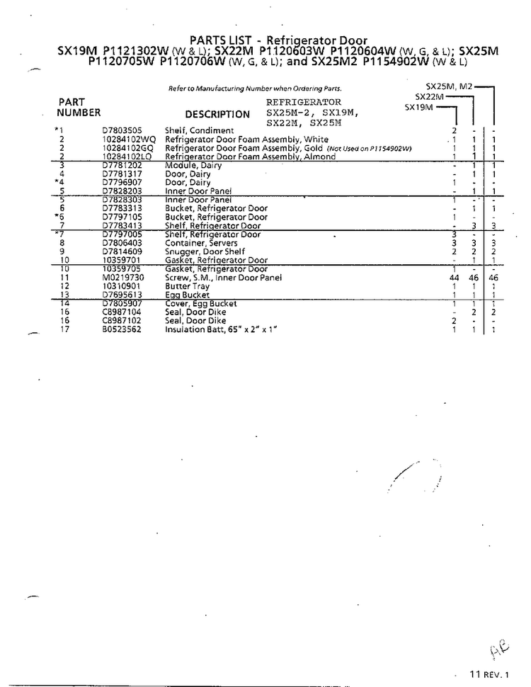 Refrigerator Door Page 2 Diagram and Parts List for SX22M  Amana Refrigerator