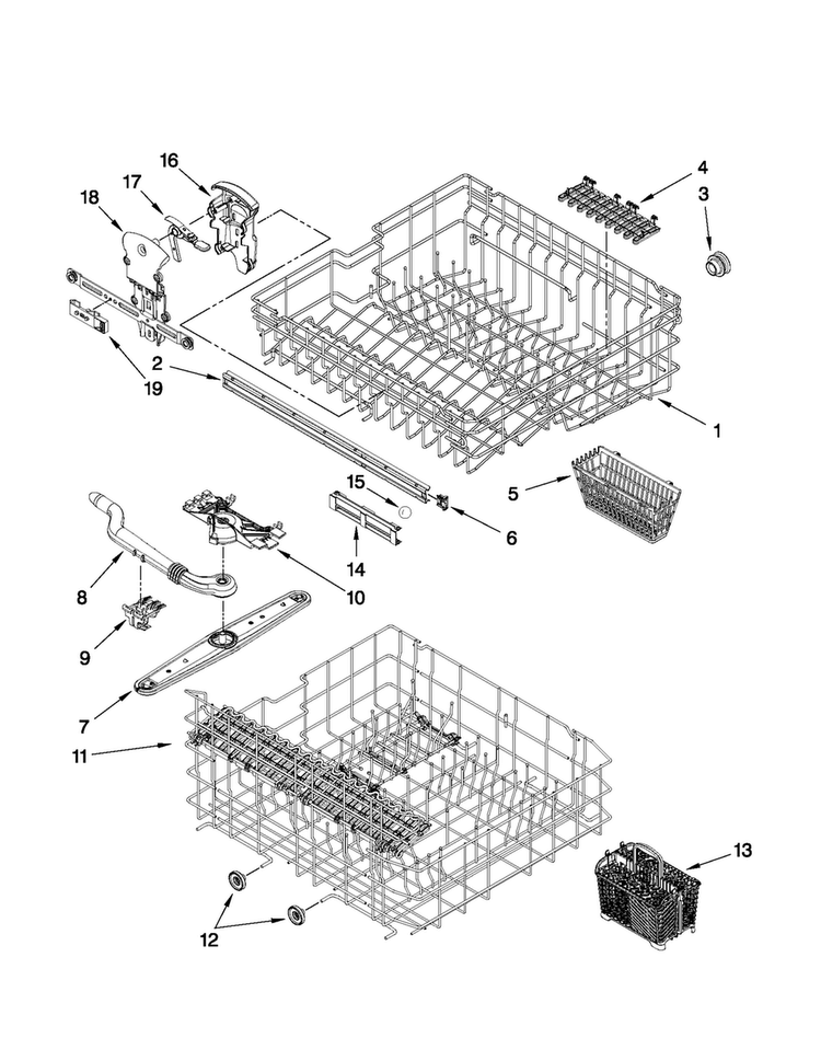 Upper And Lower Rack Parts Diagram and Parts List for JDB1275AWF0  Jenn-Air Dishwasher