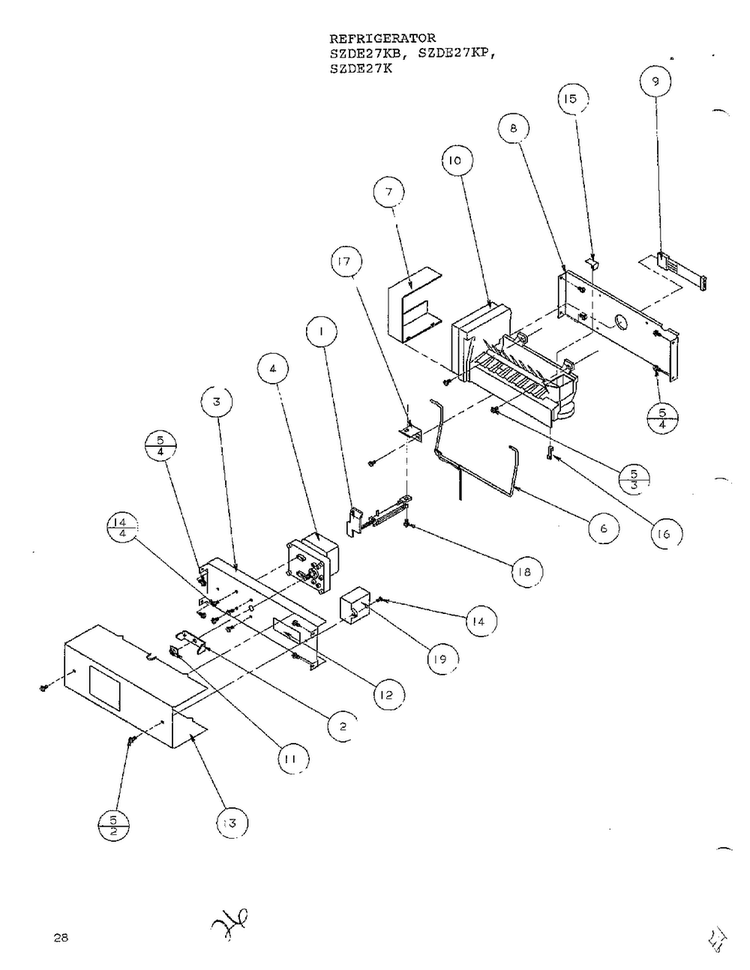 Ice Bucket And Ice Maker Diagram and Parts List for SZDE27KB  Amana Refrigerator