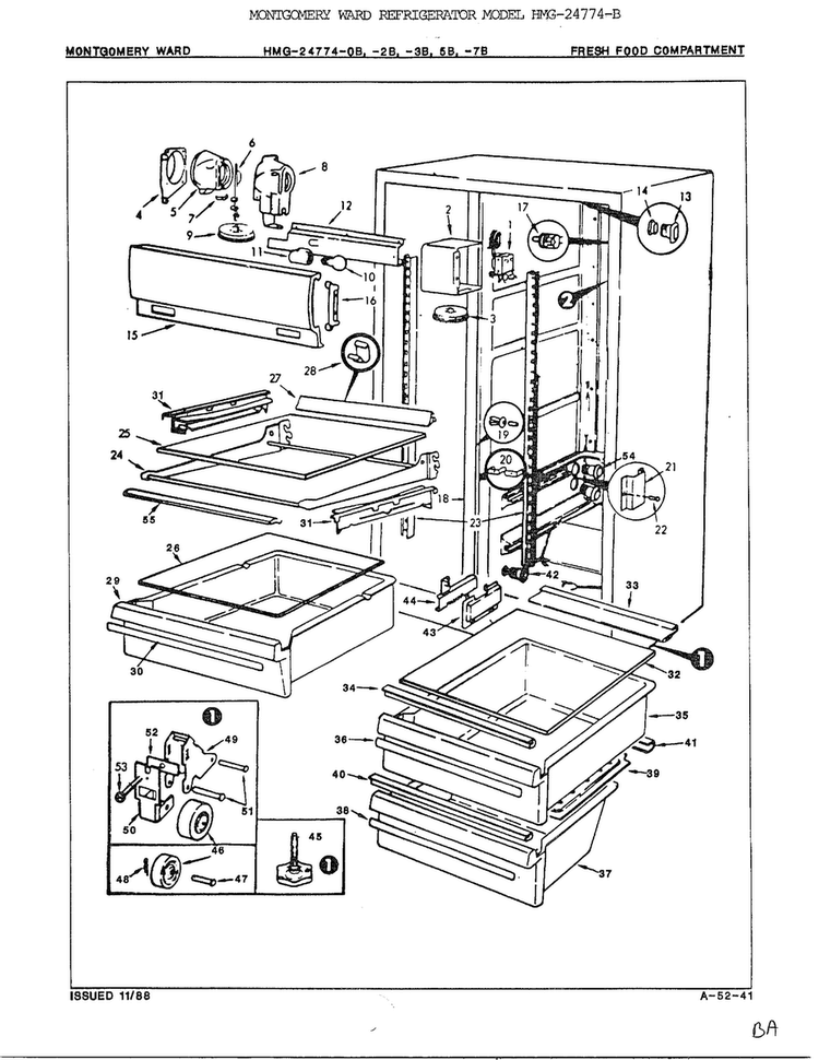 Fresh  Food Compartment Diagram and Parts List for 2477AB  Admiral Refrigerator