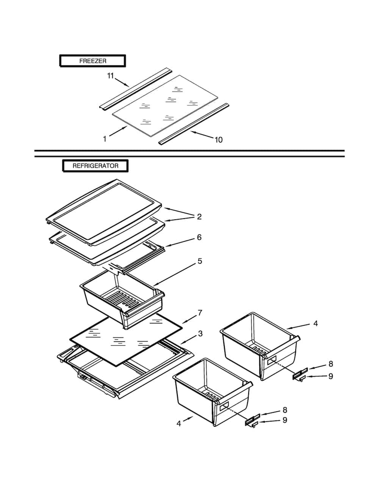 Shelf Parts Diagram and Parts List for A8RXCGFXW03  Amana Refrigerator