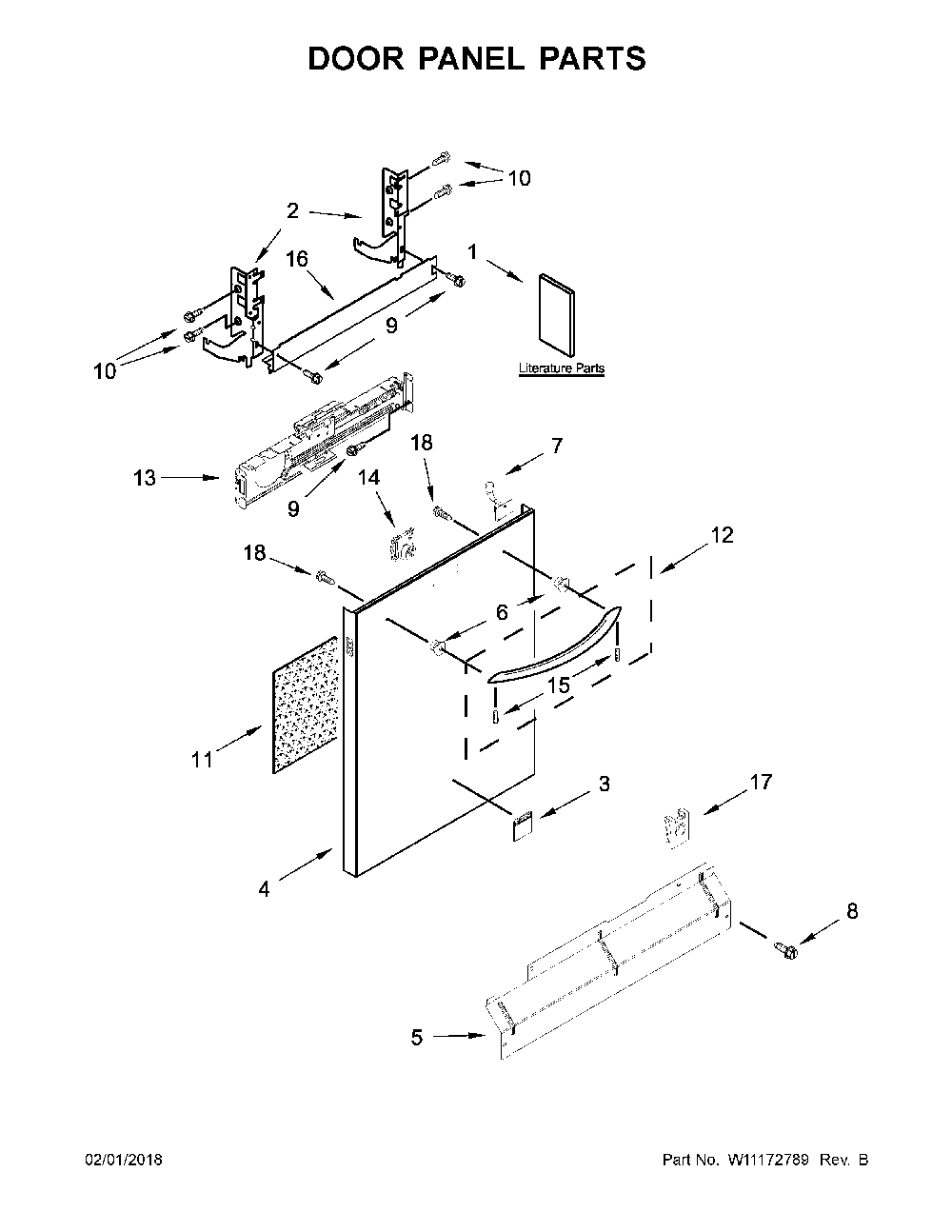 Door Panel Parts Diagram and Parts List for 66514752N512  Kenmore Dishwasher