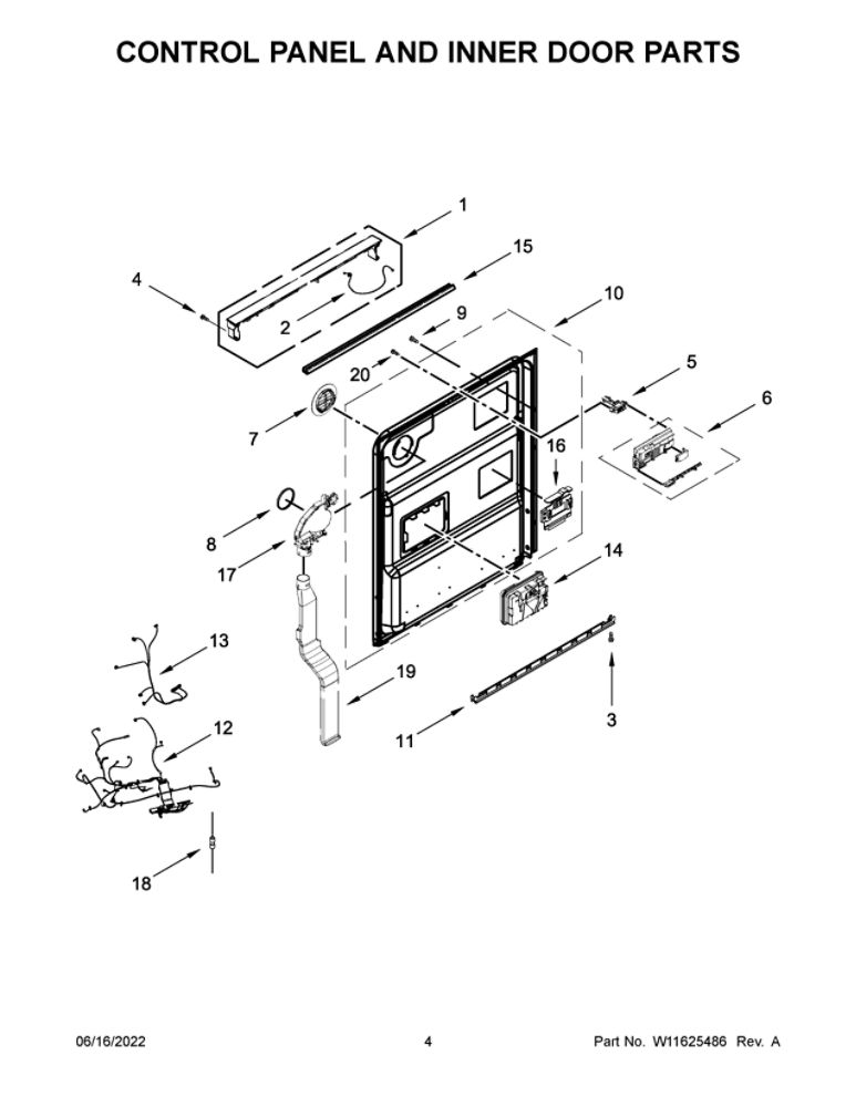 Control Panel And Inner Door Parts Diagram and Parts List for JDPSS244LL2  Maytag Dishwasher