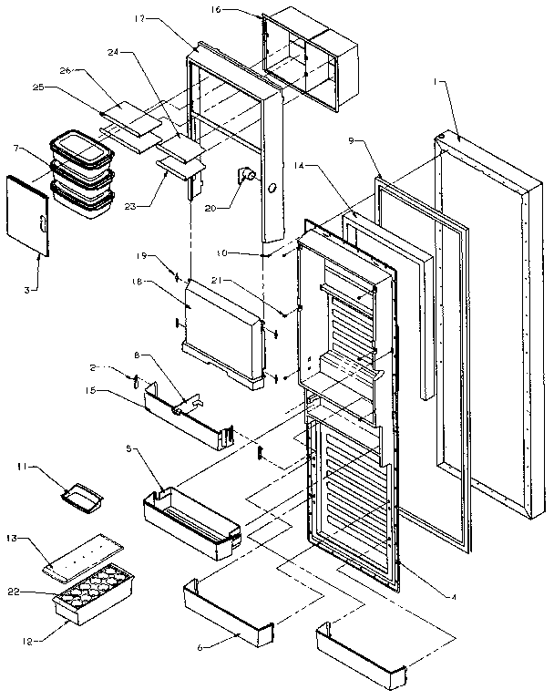 Refrigerator Door Diagram and Parts List for SX25N-P1162704W  Amana Refrigerator