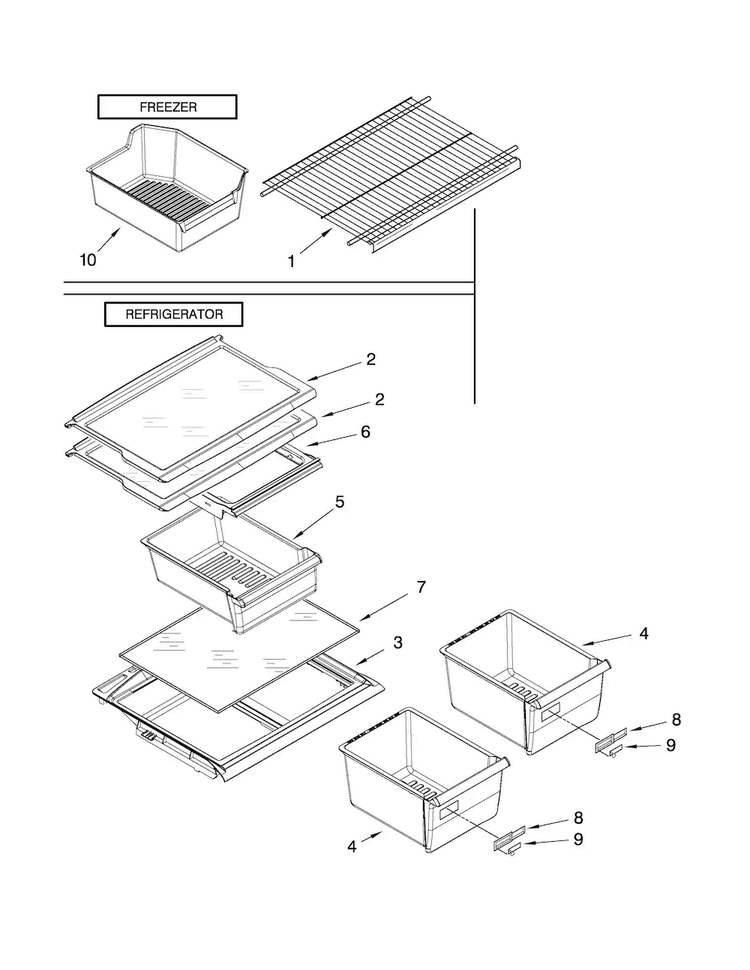 Shelf Parts Diagram and Parts List for A8RXNGMWN00  Amana Refrigerator