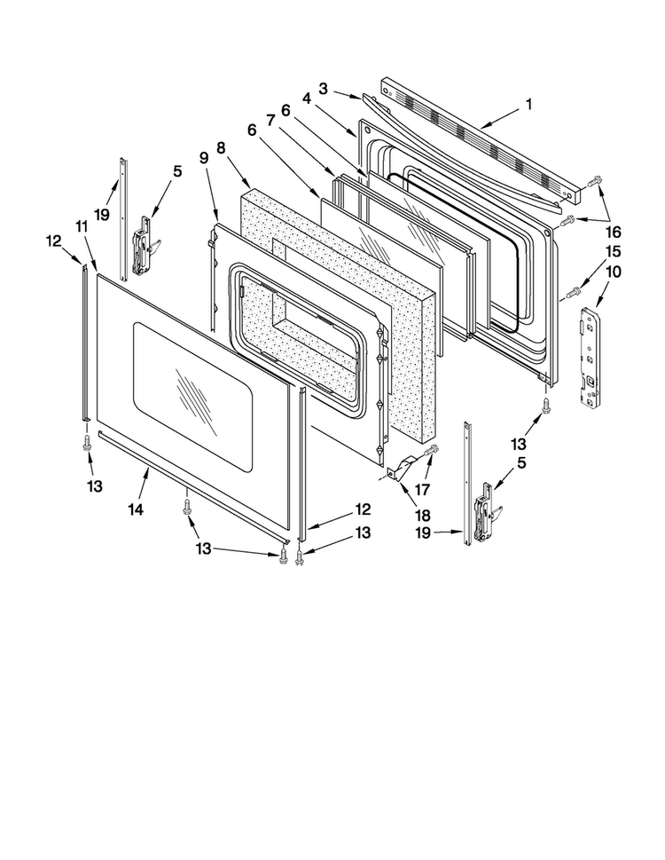 Door Parts Diagram and Parts List for AER5844VAW1  Amana Range