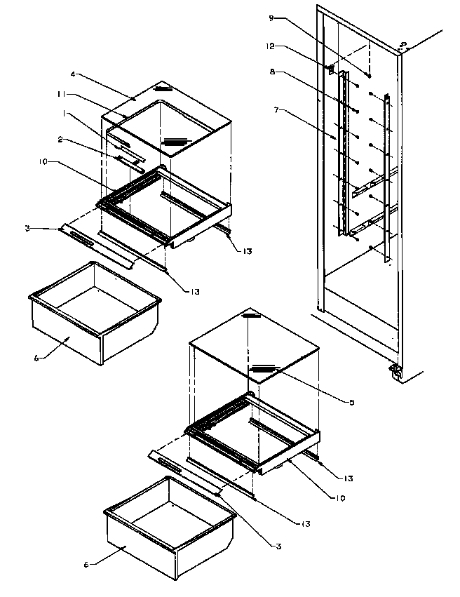 Ref Shelving And Drawers Diagram and Parts List for SSD25N5L-P1178903WL  Amana Refrigerator