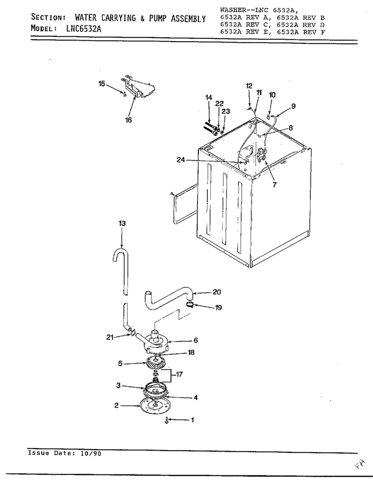 Water Carrying Parts Diagram and Parts List for 6532A REV C Norge Washer
