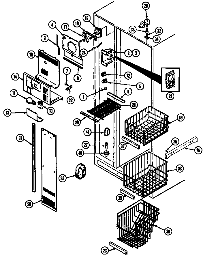 Freezer Compartment Diagram and Parts List for RSW2200CAL DM31B Maytag Refrigerator