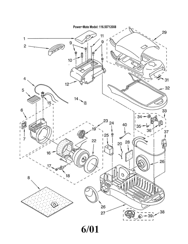 Vacuum Cleaner Diagram and Parts List for 11620712008  Kenmore Canister Vacuum
