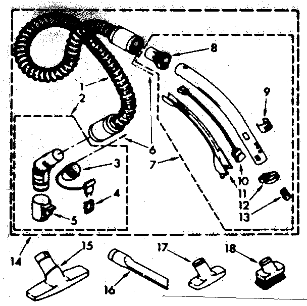 Hose And Attachment Parts Diagram and Parts List for 1162432680  Kenmore Canister Vacuum