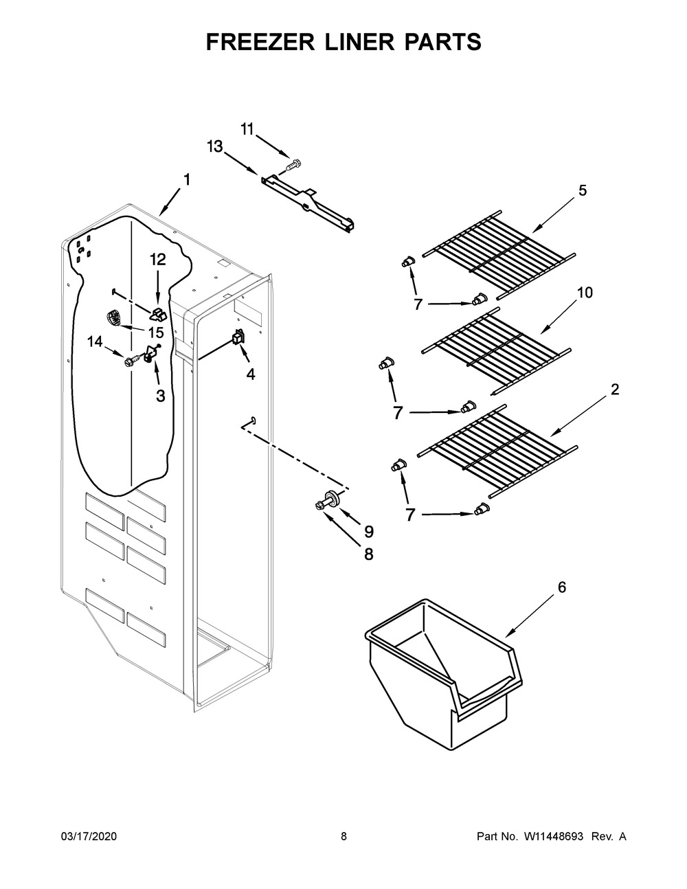 Freezer Liner Parts Diagram and Parts List for ASI2575GRB04  Maytag Refrigerator