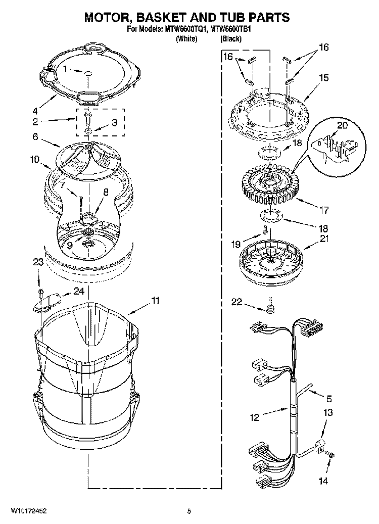 MOTOR, BASKET AND TUB PARTS Diagram and Parts List for MTW6600TQ1  Maytag Washer