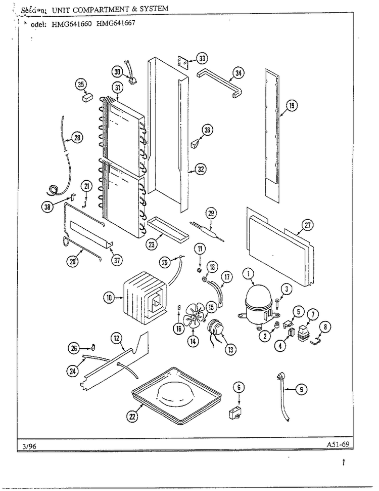 Unit Compartment/system Diagram and Parts List for HMG641667  Admiral Refrigerator