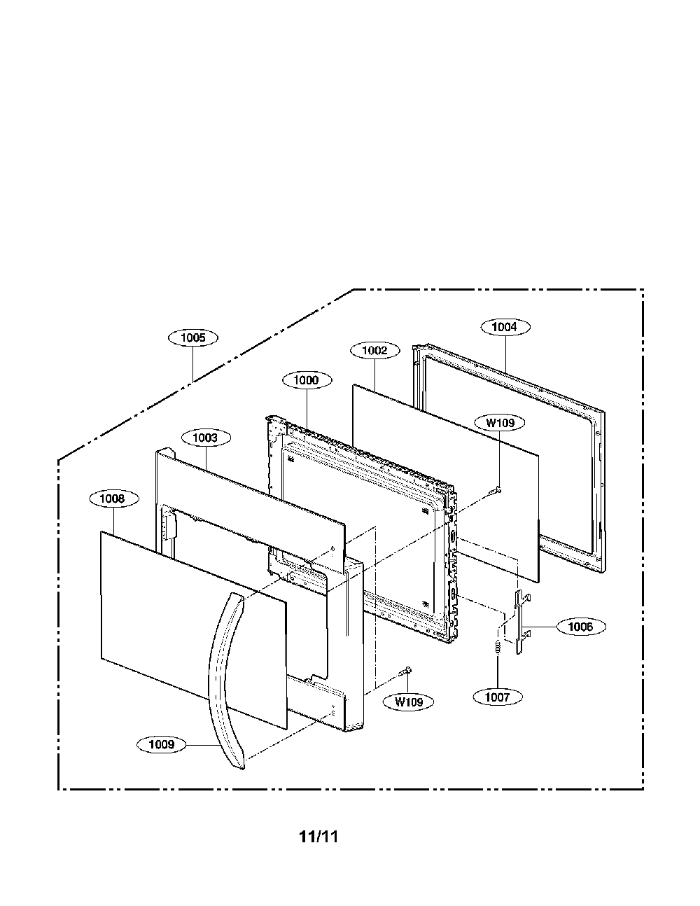 Door Parts Diagram and Parts List for 72185032011  Kenmore Microwave Oven Combo
