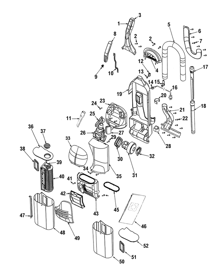 Motor, Turbinehandtool, Handle Diagram and Parts List for U8144-900  Hoover Upright Vacuum