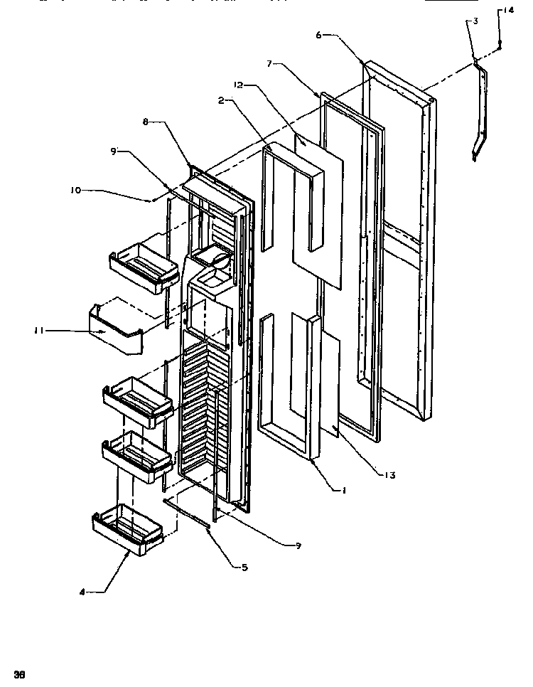 Freezer Door Diagram and Parts List for SSD522SW-P1184702WW  Amana Refrigerator