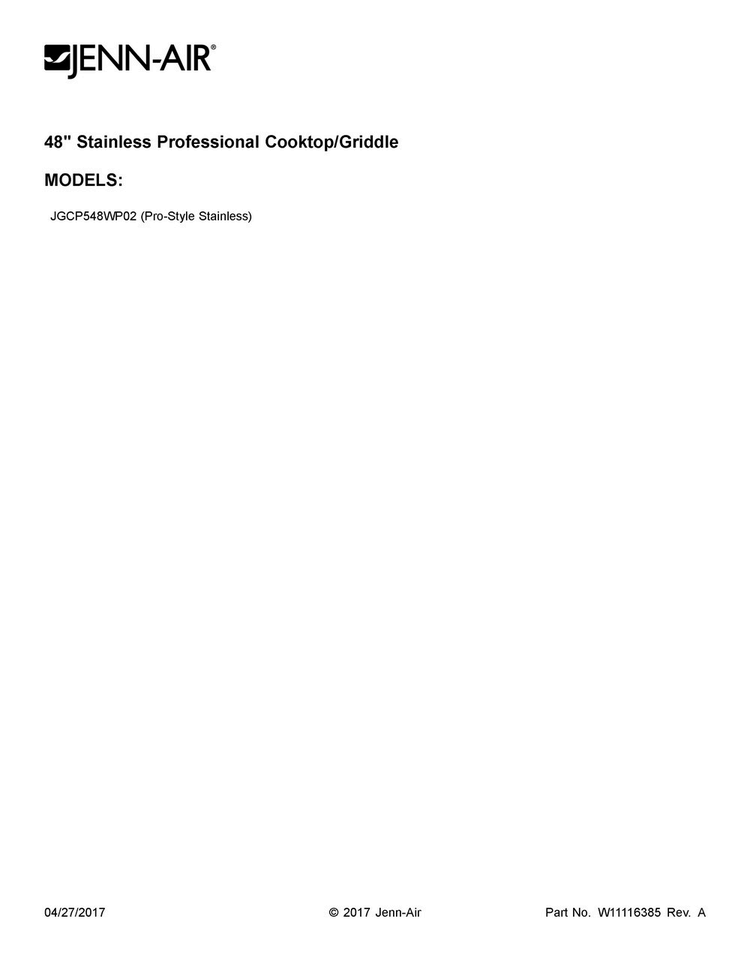 Cover Sheet Diagram and Parts List for JGCP548WP02  Jenn-Air Cooktop