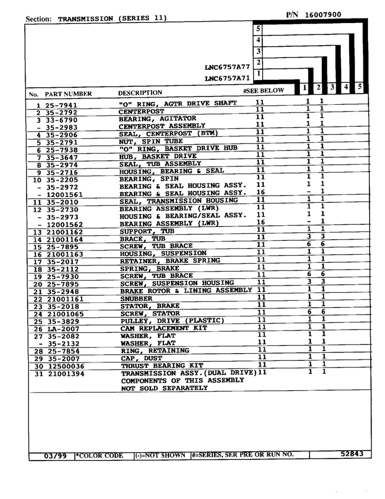 Transmission-series 11 Diagram and Parts List for 6757A77  Norge Washer