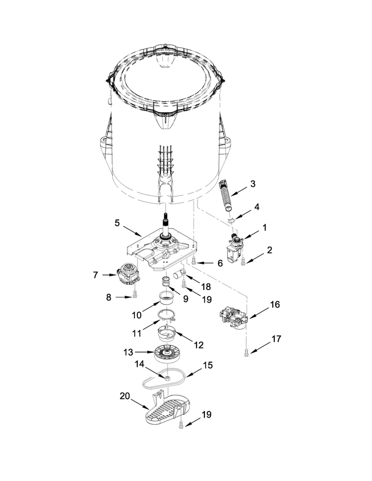 Gearcase, Motor And Pump Parts Diagram and Parts List for CAW8350EW1  Crosley Washer