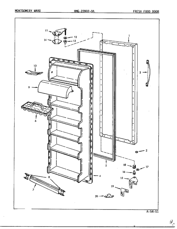 Fresh Food Door Diagram and Parts List for 22802-A  Admiral Refrigerator