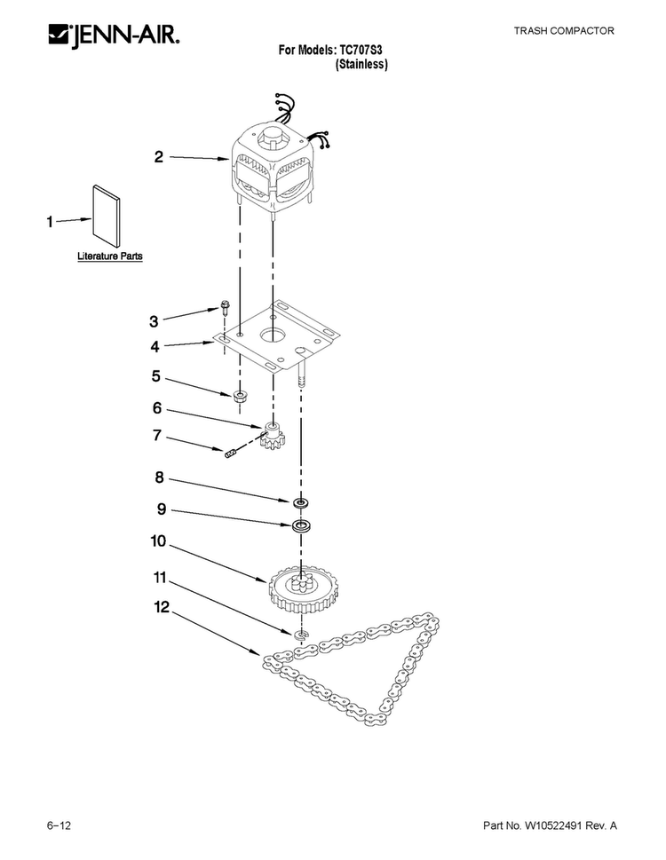 Motor And Drive Parts Diagram and Parts List for TC707S3  Jenn-Air Trash Compactor