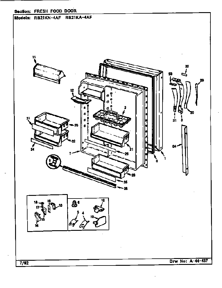 Fresh Food Door Diagram and Parts List for RB21KN4AF BG76C Magic Chef Refrigerator