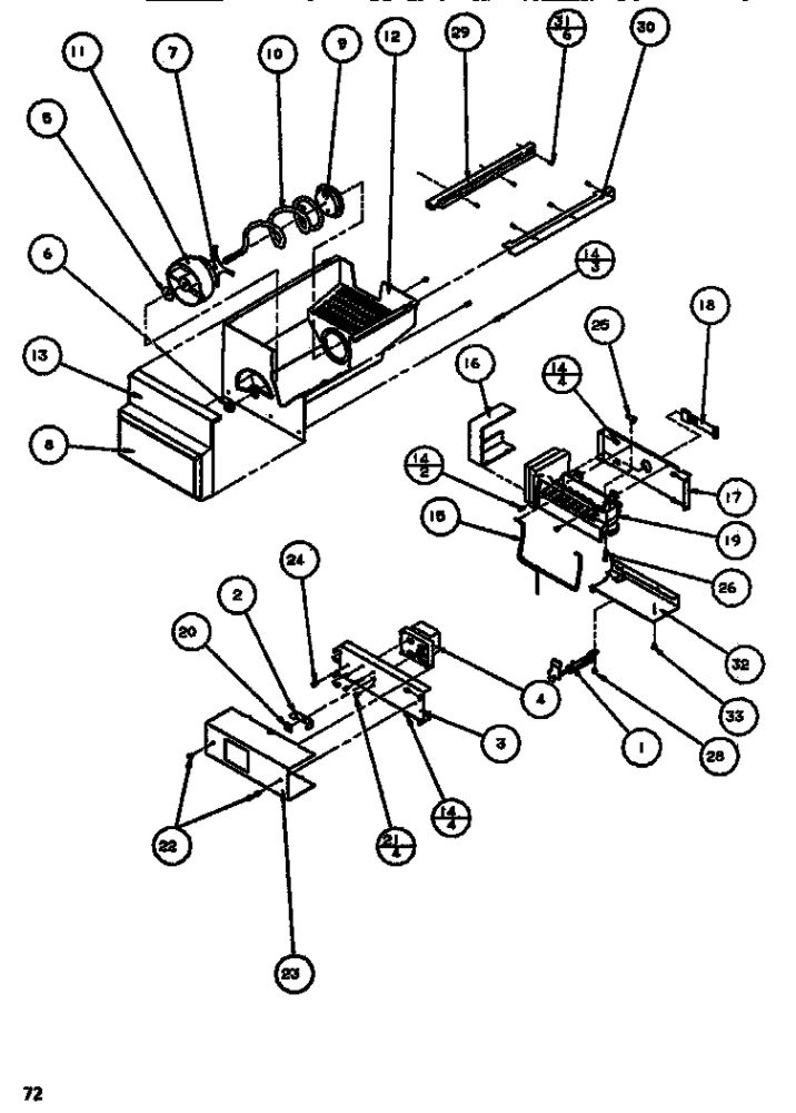 Ice Bucket And Icemaker Diagram and Parts List for SBDT520J-P7845303W  Amana Refrigerator