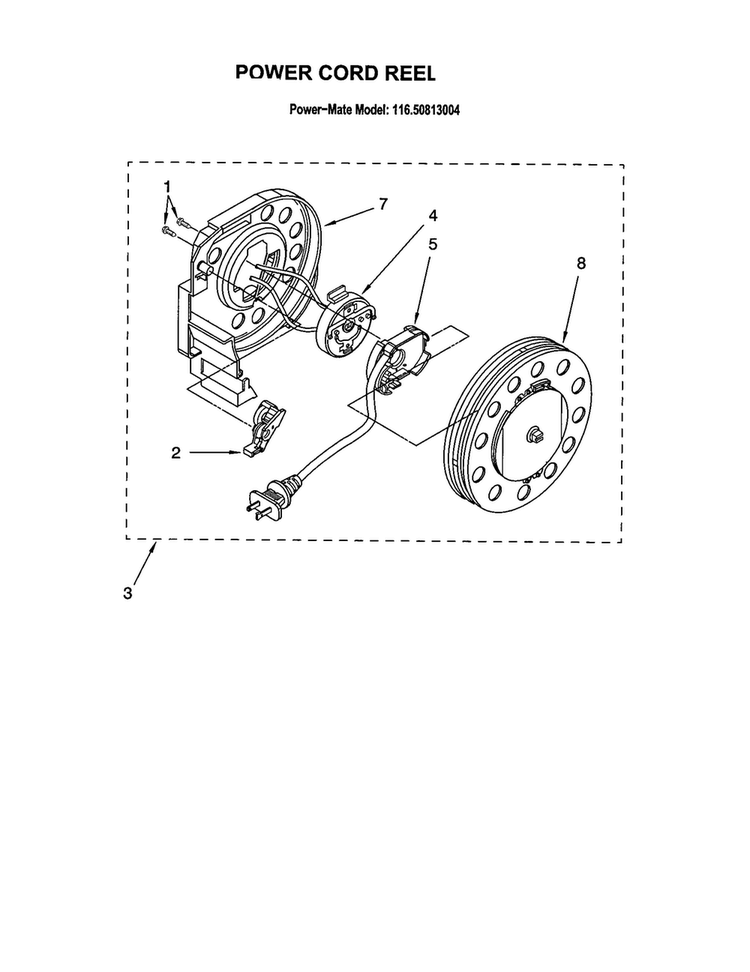 Power Cord Reel Diagram and Parts List for 11620813004  Kenmore Canister Vacuum