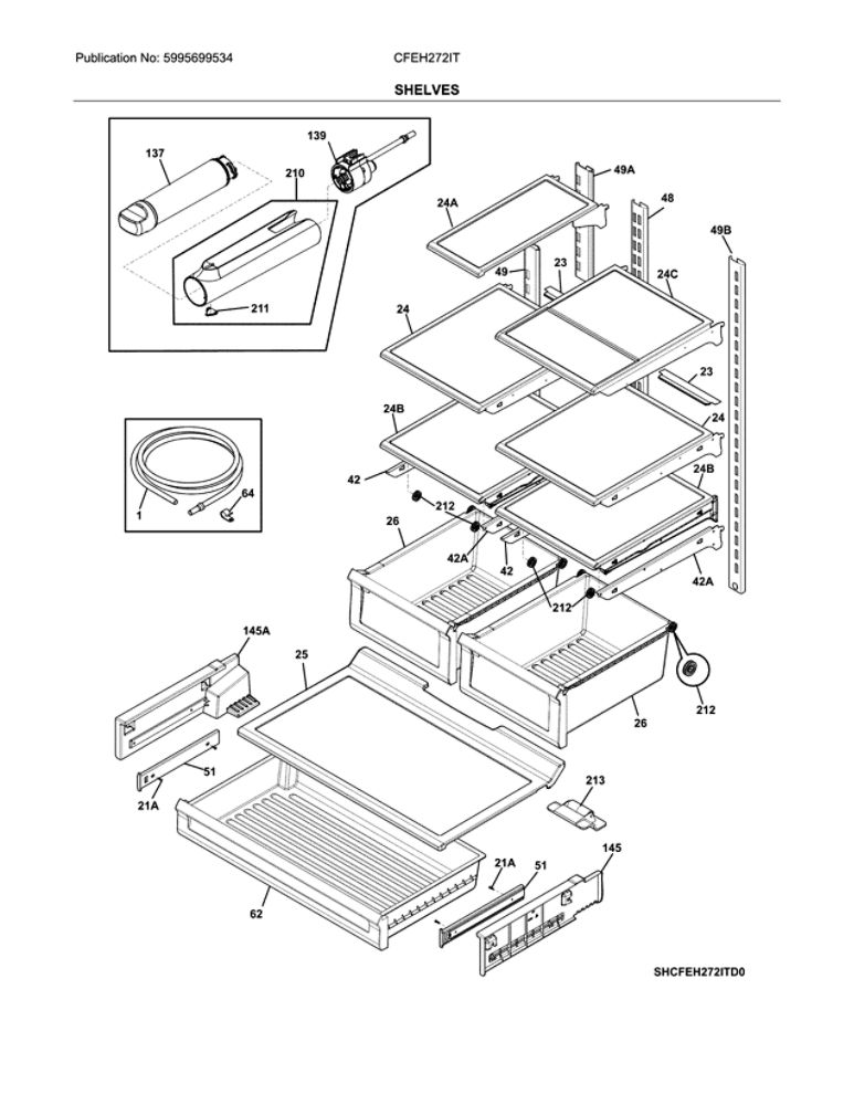 Shelves Diagram and Parts List for CFEH272ITS0  Crosley Refrigerator