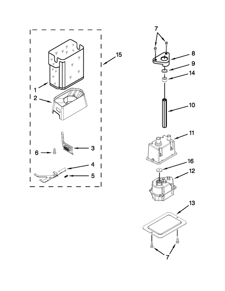 Motor & Ice Container Parts Diagram and Parts List for JS42SEDUDW14  Jenn-Air Refrigerator