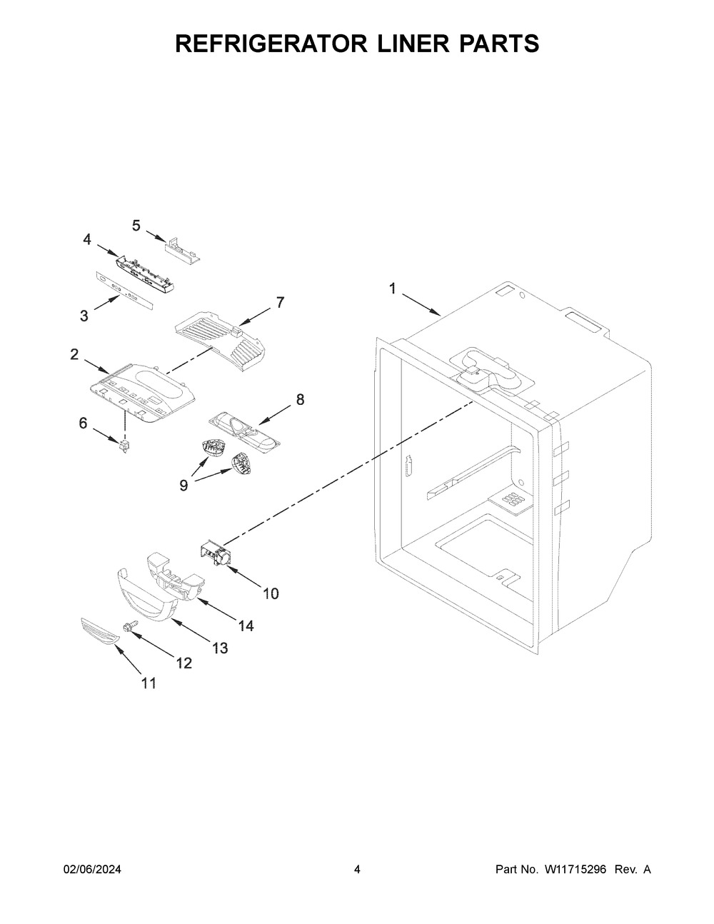 Refrigerator Liner Parts Diagram and Parts List for ABB1924BRW05  Amana Refrigerator