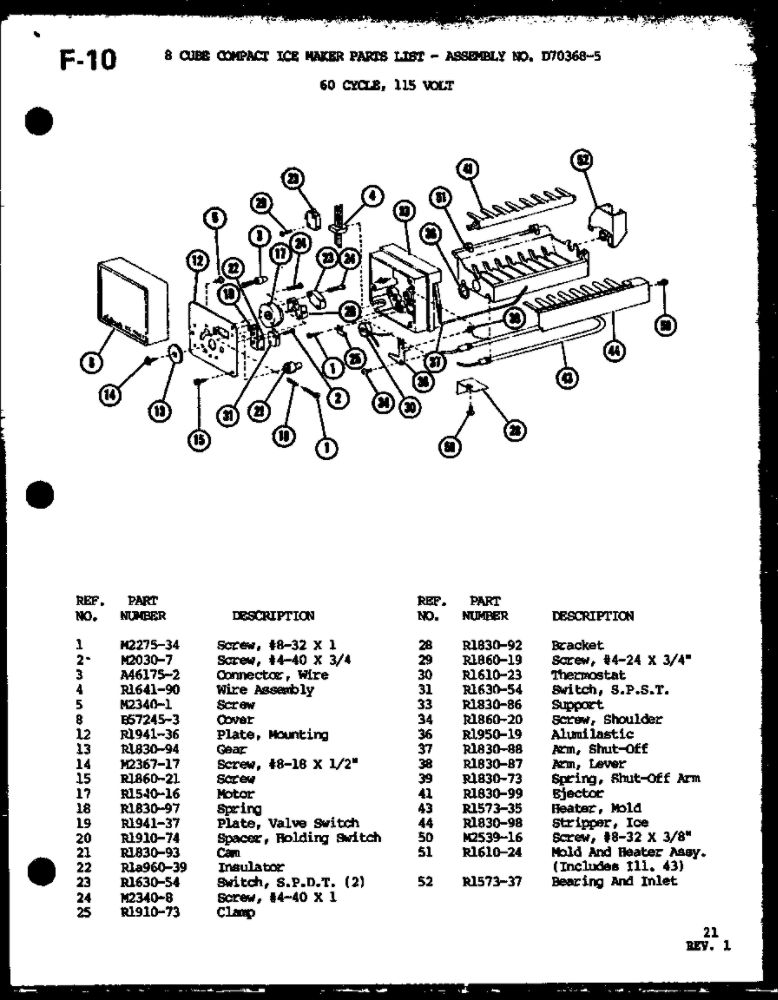8 Cube Compact Ice Maker Diagram and Parts List for IC2-P3641505W-SXS  Amana Refrigerator