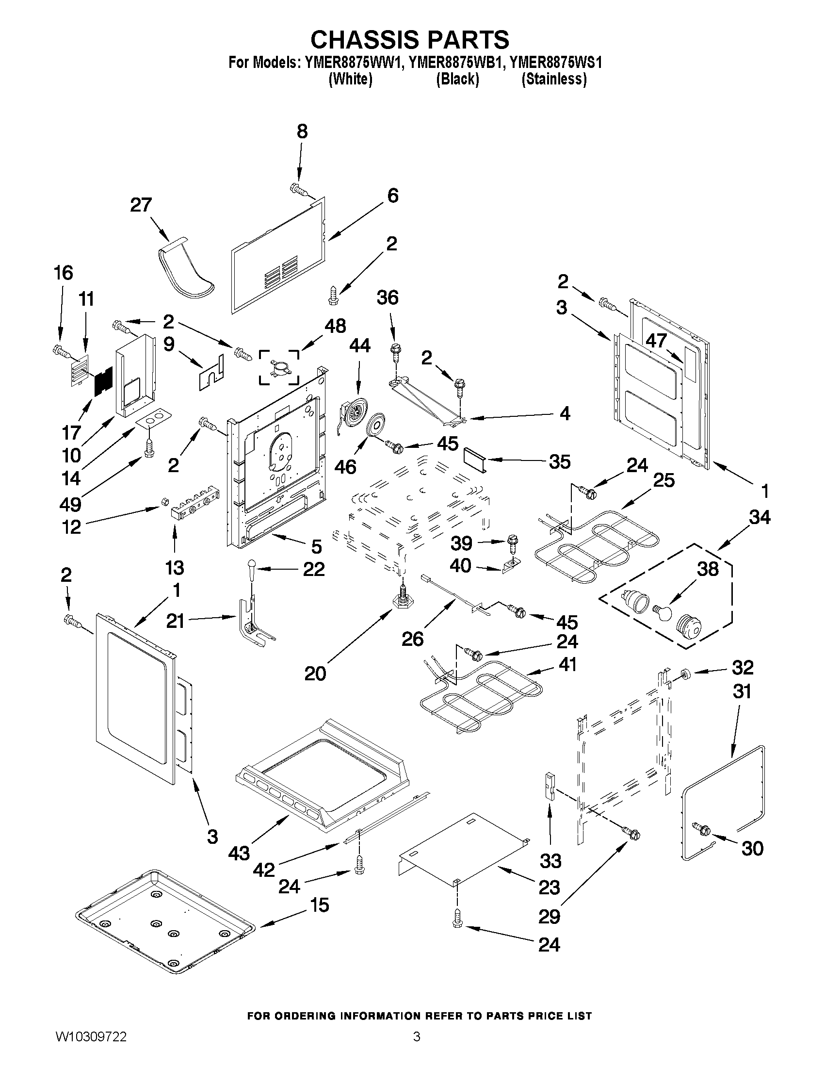 03 - CHASSIS PARTS Diagram and Parts List for YMER8875WS1  Maytag Range