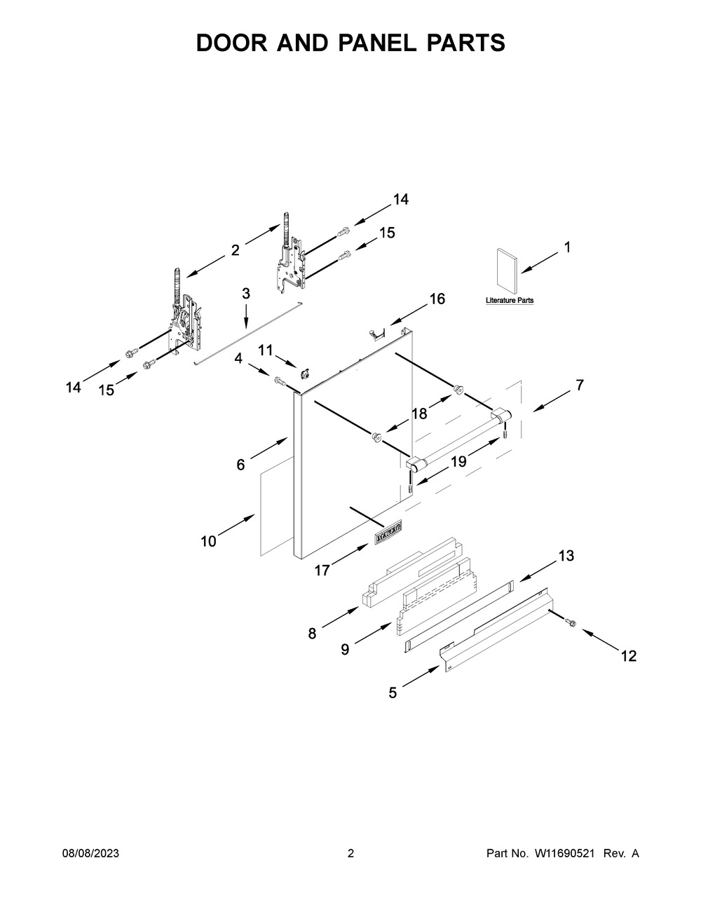 Door And Panel Parts Diagram and Parts List for MDB9979SKZ2  Maytag Dishwasher