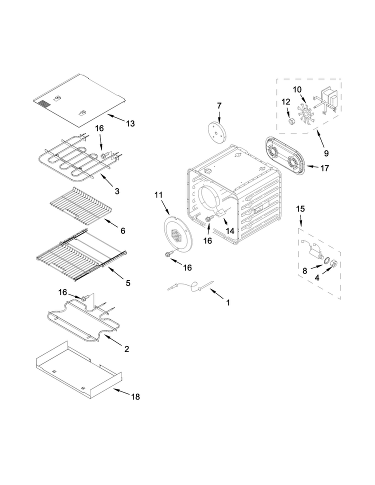 Internal Oven Parts Diagram and Parts List for JDRP536WP02  Jenn-Air Range