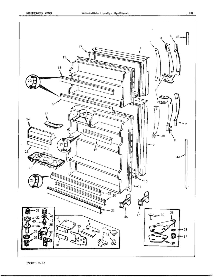 Door/misc Diagram and Parts List for 19864A  Admiral Refrigerator