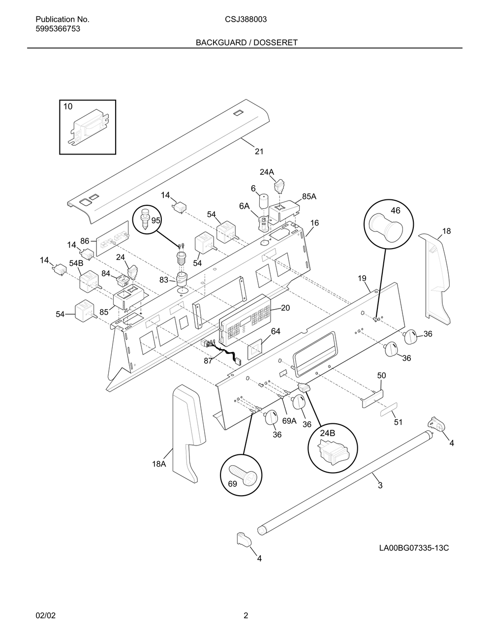 Backguard / Dosseret Diagram and Parts List for CSJ388003  Maytag Range