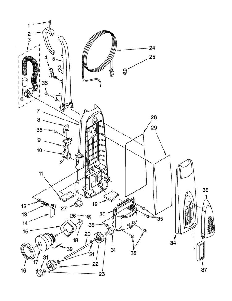 Dust Compartment And Motor Diagram and Parts List for 11630012000  Kenmore Upright Vacuum