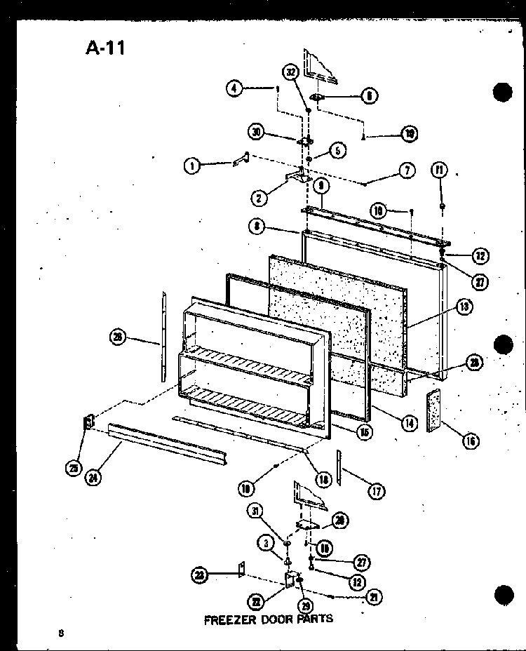 Freezer Door Parts Diagram and Parts List for BKI-20E-L-P74702-7WL  Amana Refrigerator