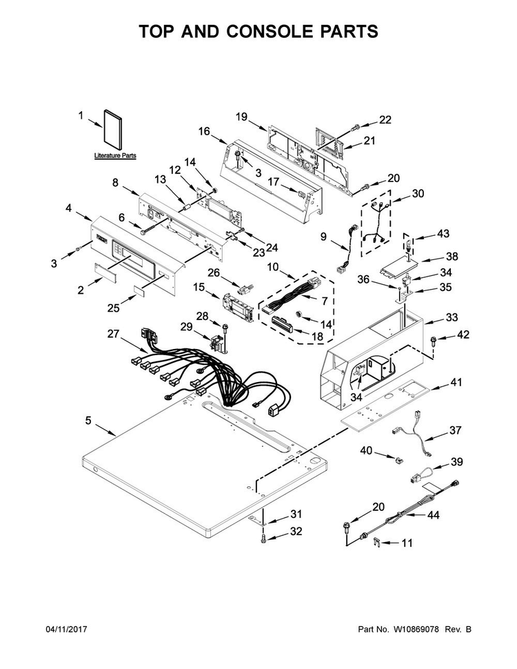 Top And Console Parts Diagram and Parts List for MDG20PDAGW0  Maytag Dryer