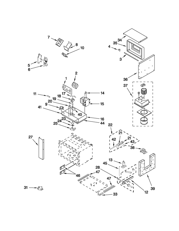 Cabinet And Stirrer Parts Diagram and Parts List for JMW2327WS01  Jenn-Air Microwave